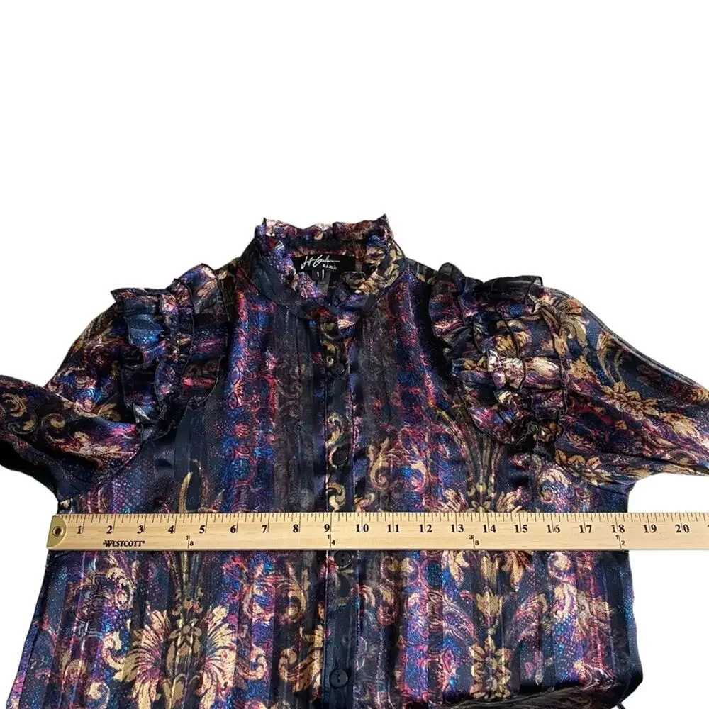 Jeff Gallano Printed Button Front Long Sleeve Sheer Blouse Women's UK 1‎ US 6 8